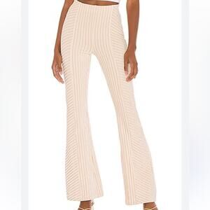 Free People Slim Pull On Velvet Tan Cream Stripe Pants Flare Leg size large
